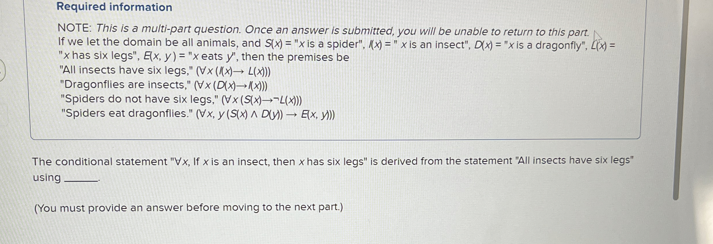  Required information NOTE: This is a multi-part question. Once an answer
