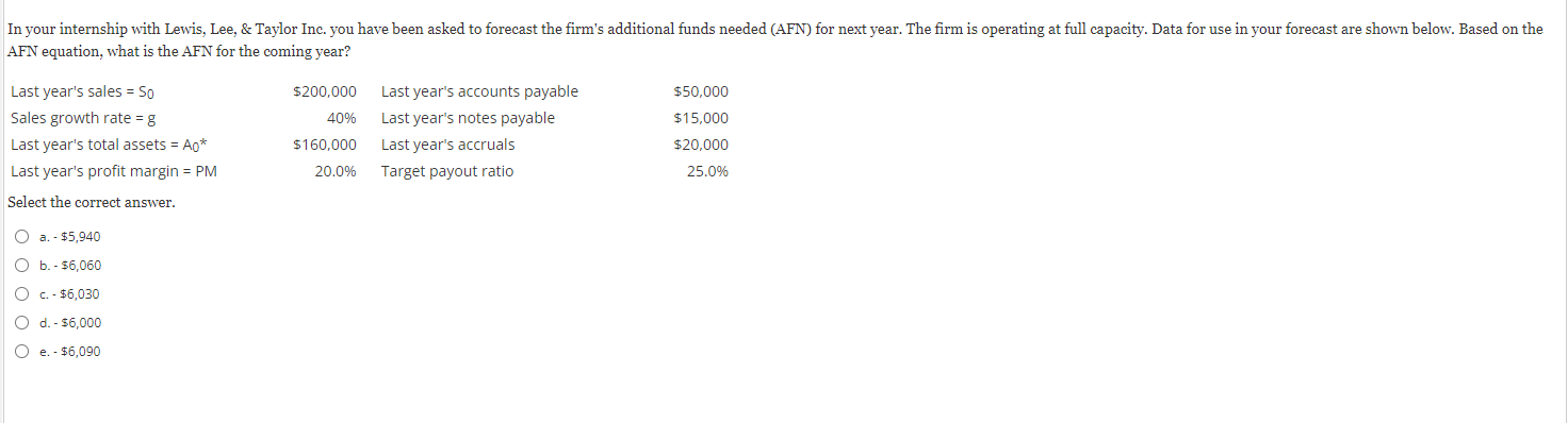  a. $5,940 b. $6,060 c. $6,030 d. $6,000 e. $6,090
