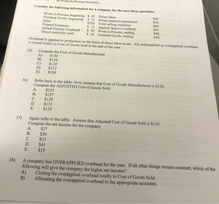  in work-In-Process Inventory Consider the following information for a company for