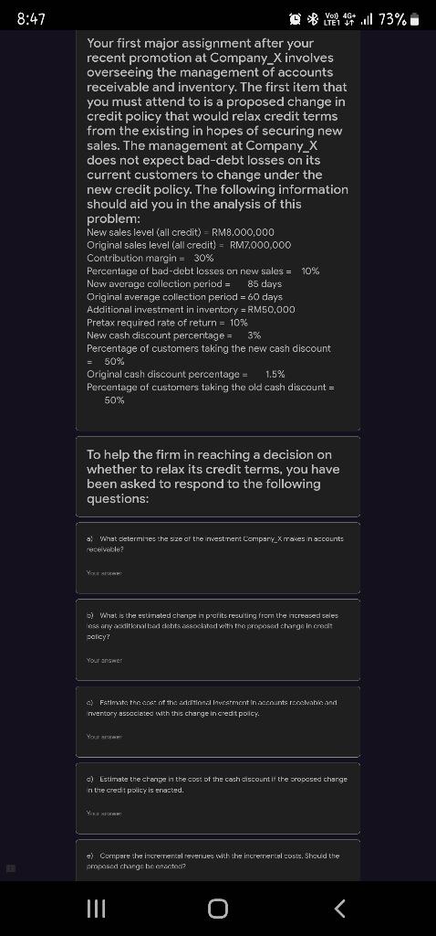  8:47 Vol 73% Your first major assignment after your recent promotion
