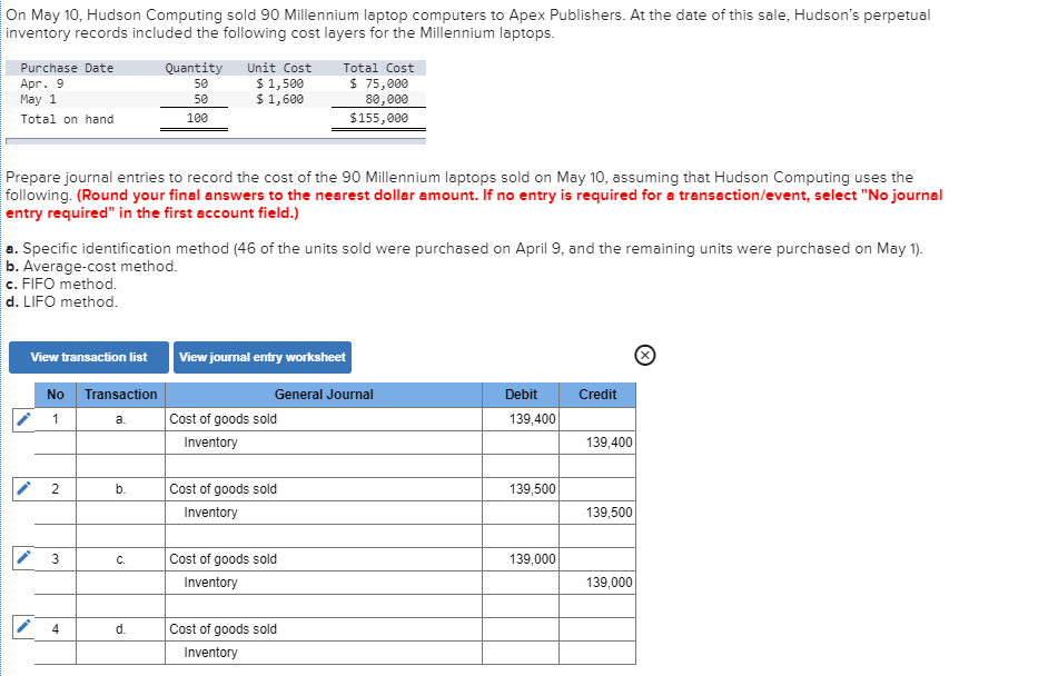 On May 10, Hudson Computing sold 90 Millennium laptop computers to