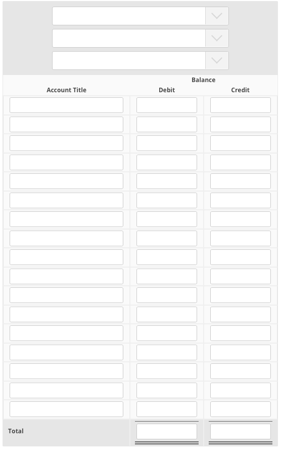 31, 2016. Enter accounts in order of assets, liabilities, common stock, dividends,