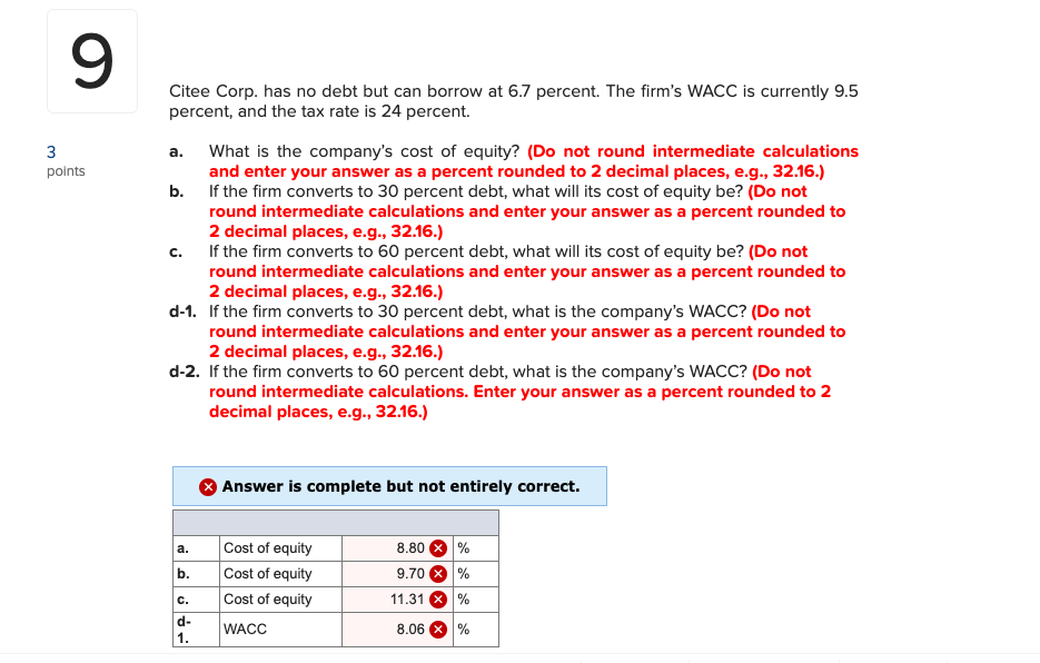  9 3 3 points Citee Corp. has no debt but can
