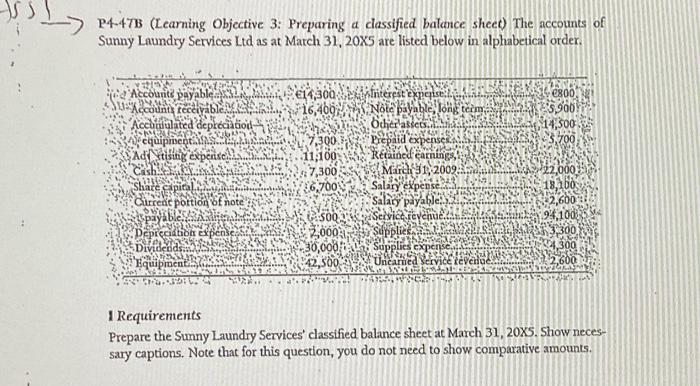  P4-47B (Learning Objective 3: Preparing a classified balance sheet) The accounts