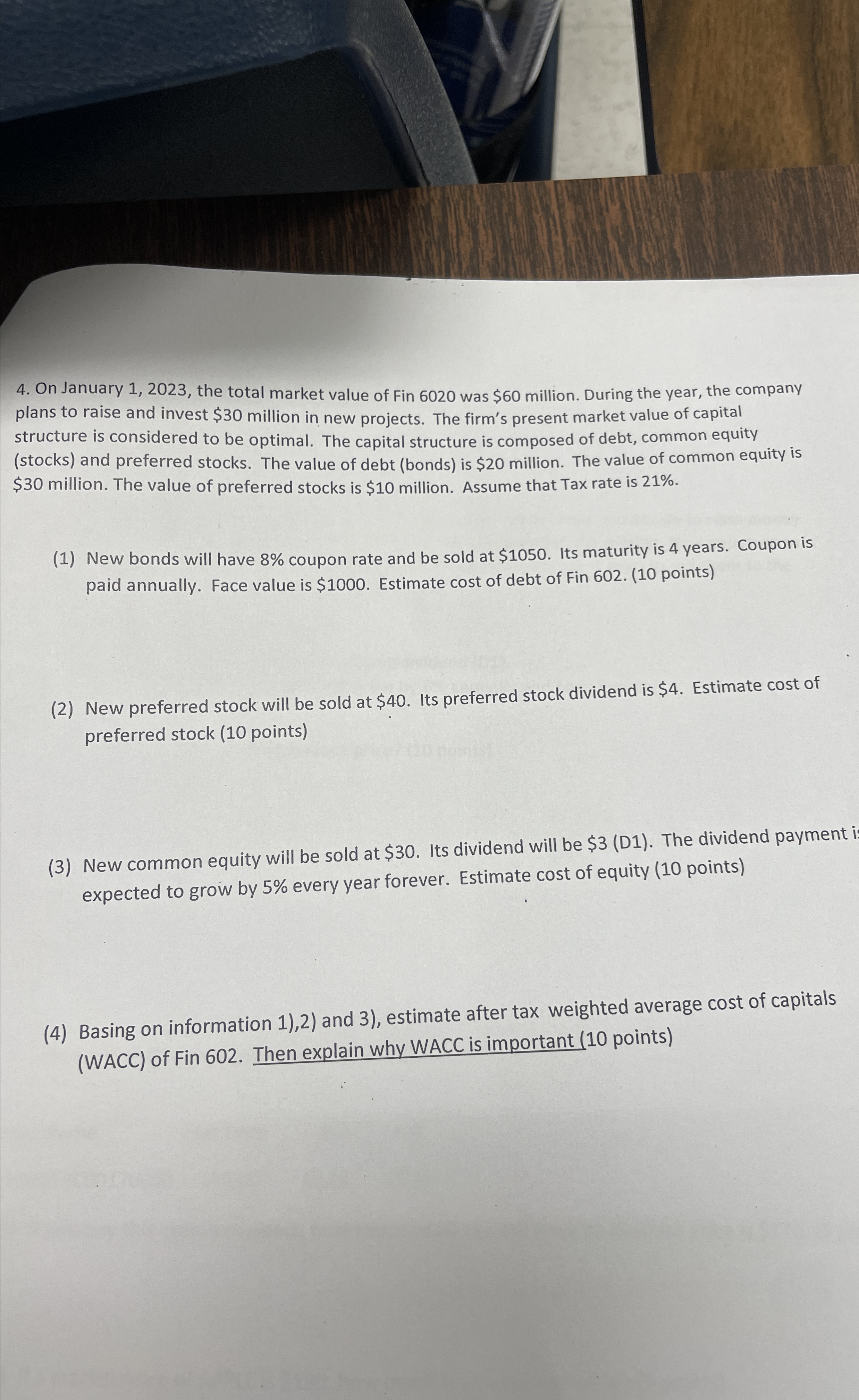  On January 1,2023, the total market value of Fin 6020 was