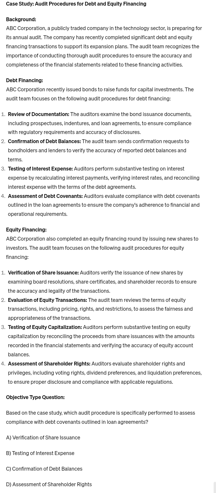  Case Study: Audit Procedures for Debt and Equity Financing Background: ABC