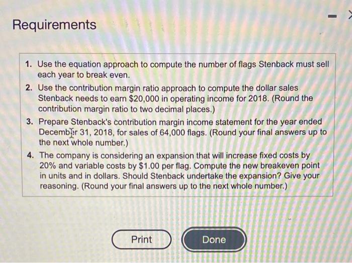 approach to compute the number of flags Stenback must sell each year