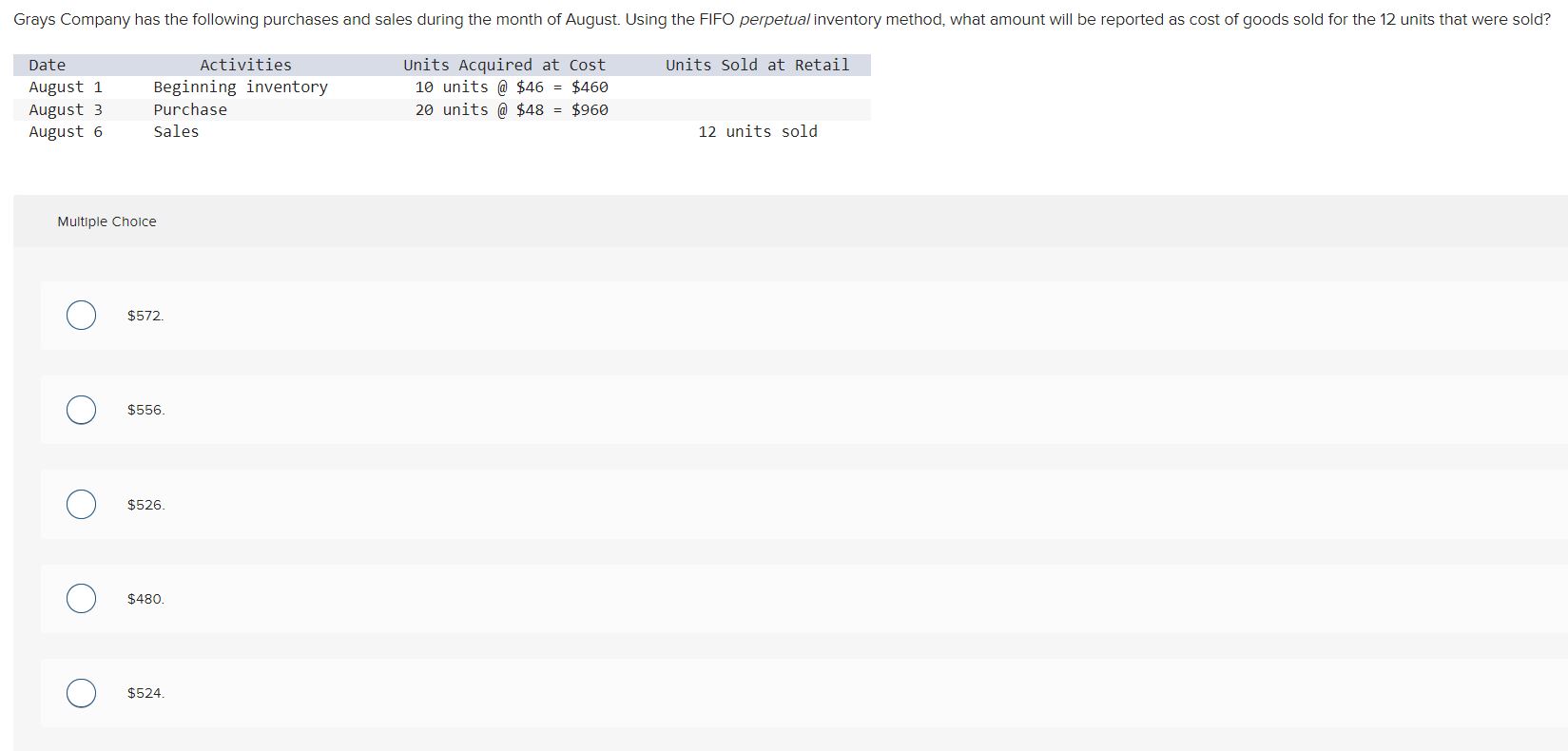  Multiple Choice $572. $556. $526. $480. $524
