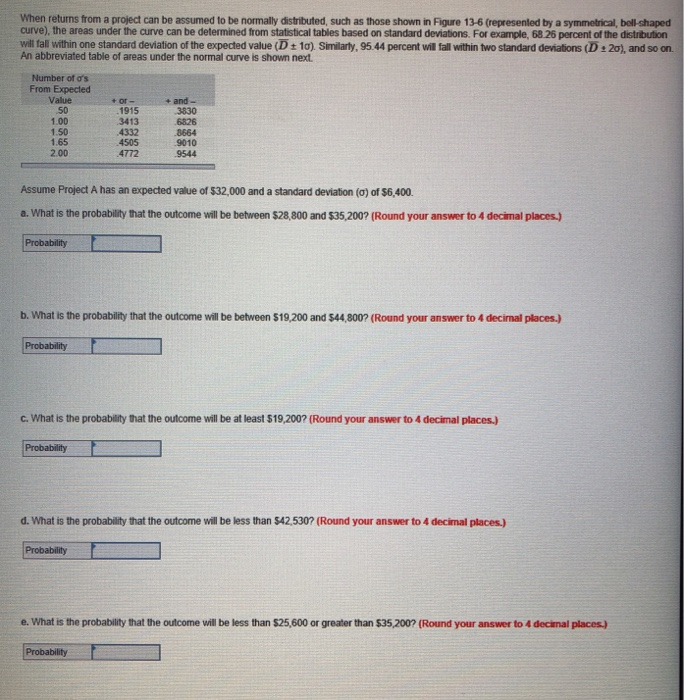  When returns from a project can be assumed to be normally
