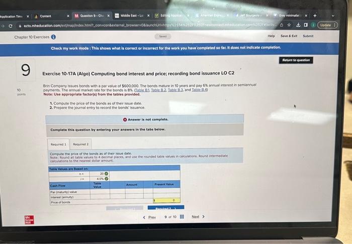  Exercise 10-17 A (Algo) Computing bond interest and price; recording bond