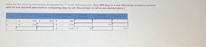  Solve for the missing information designated by ? in the following