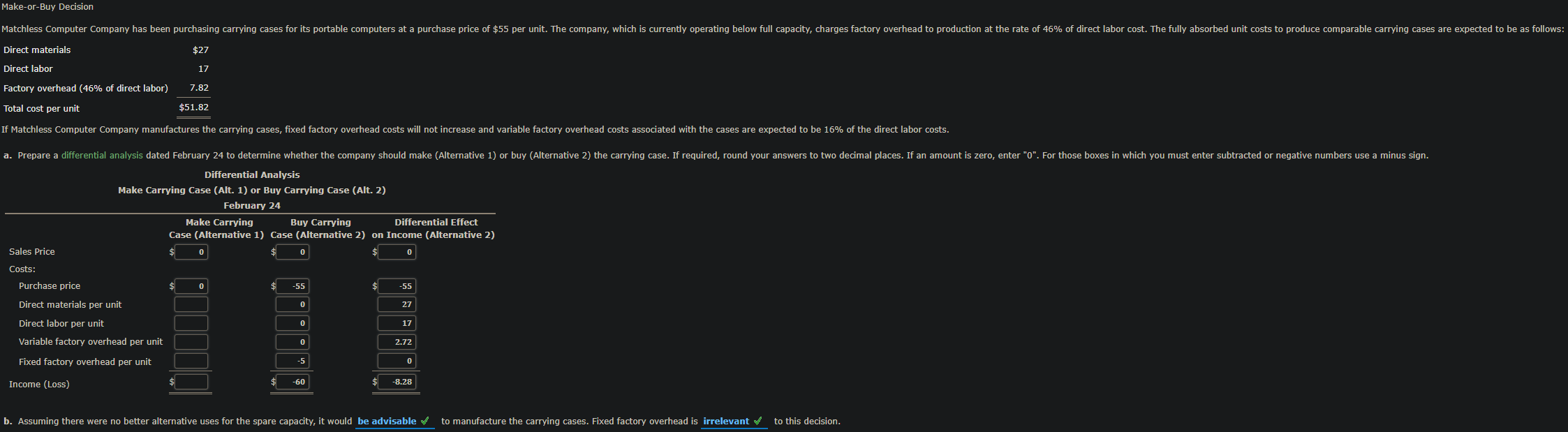  Make-or-Buy Decision Matchless Computer Company has been purchasing carrying cases for