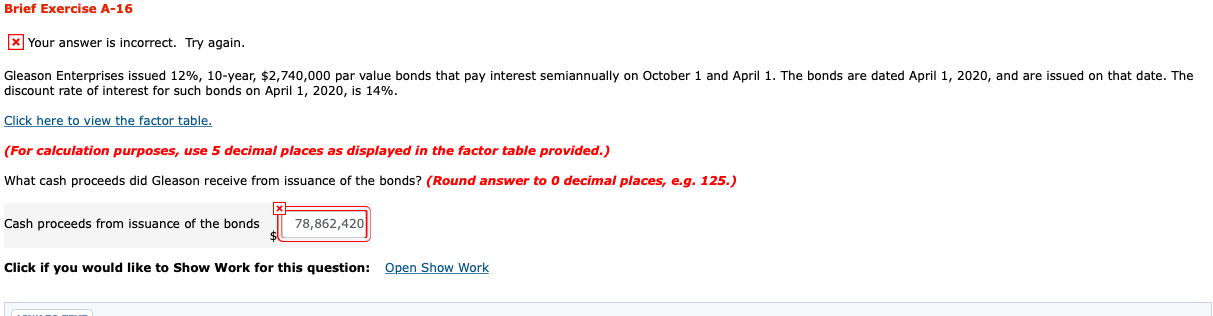  Brief Exercise A-16 Your answer is incorrect. Try again. Gleason Enterprises
