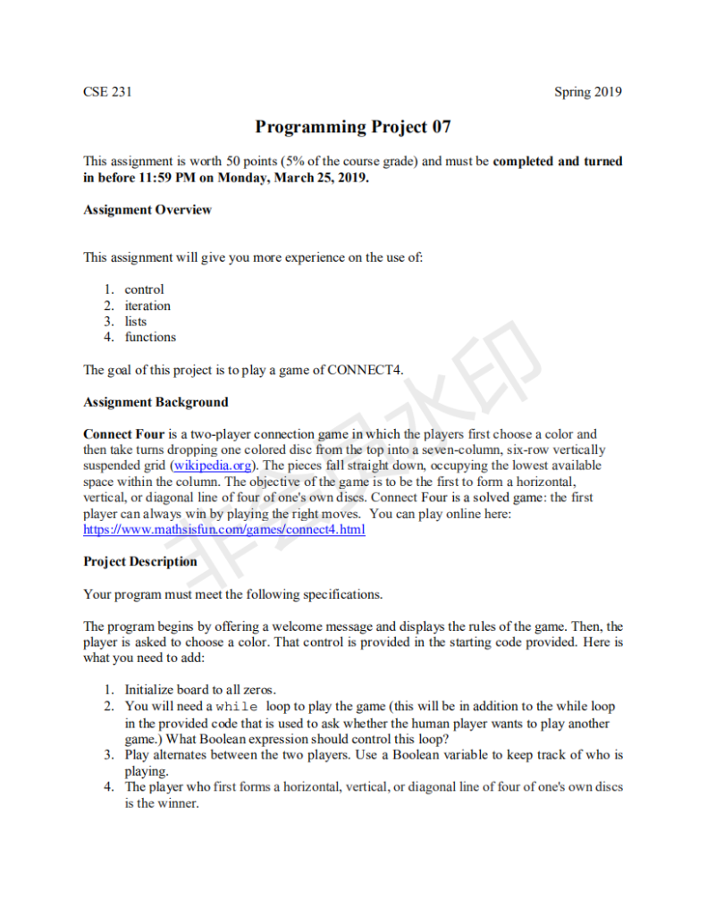  http://www.cse.msu.edu/~cse231/Online/Projects/Project07/ CSE 231 Spring 2019 Programming Project 07 This assignment is