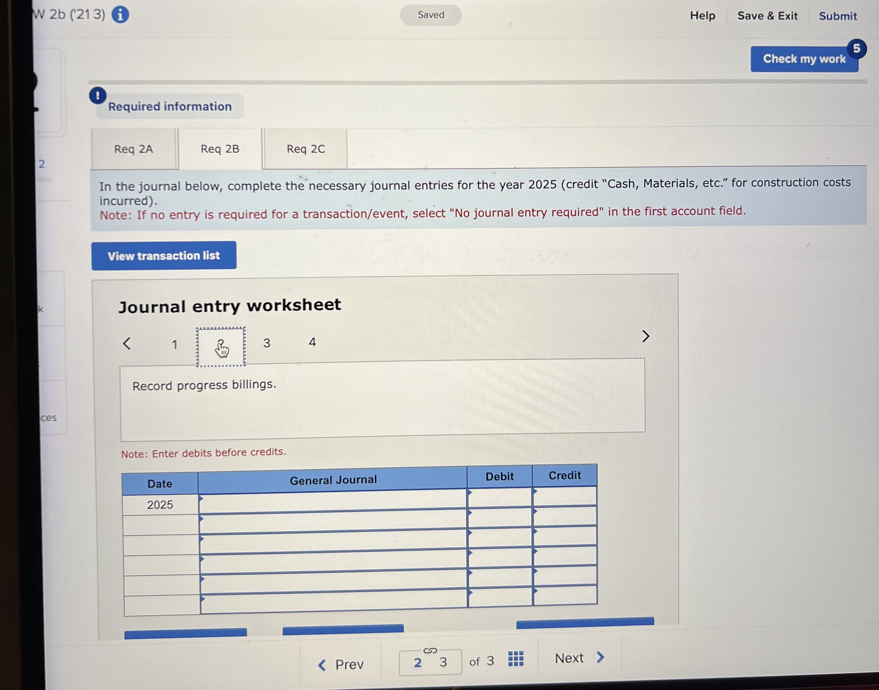 is required for a transaction/event, select "No journal entry required" in the