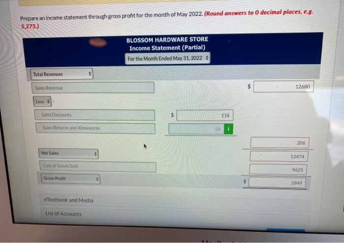 transactions in the month of May. At the beginning of May, Blossoms'