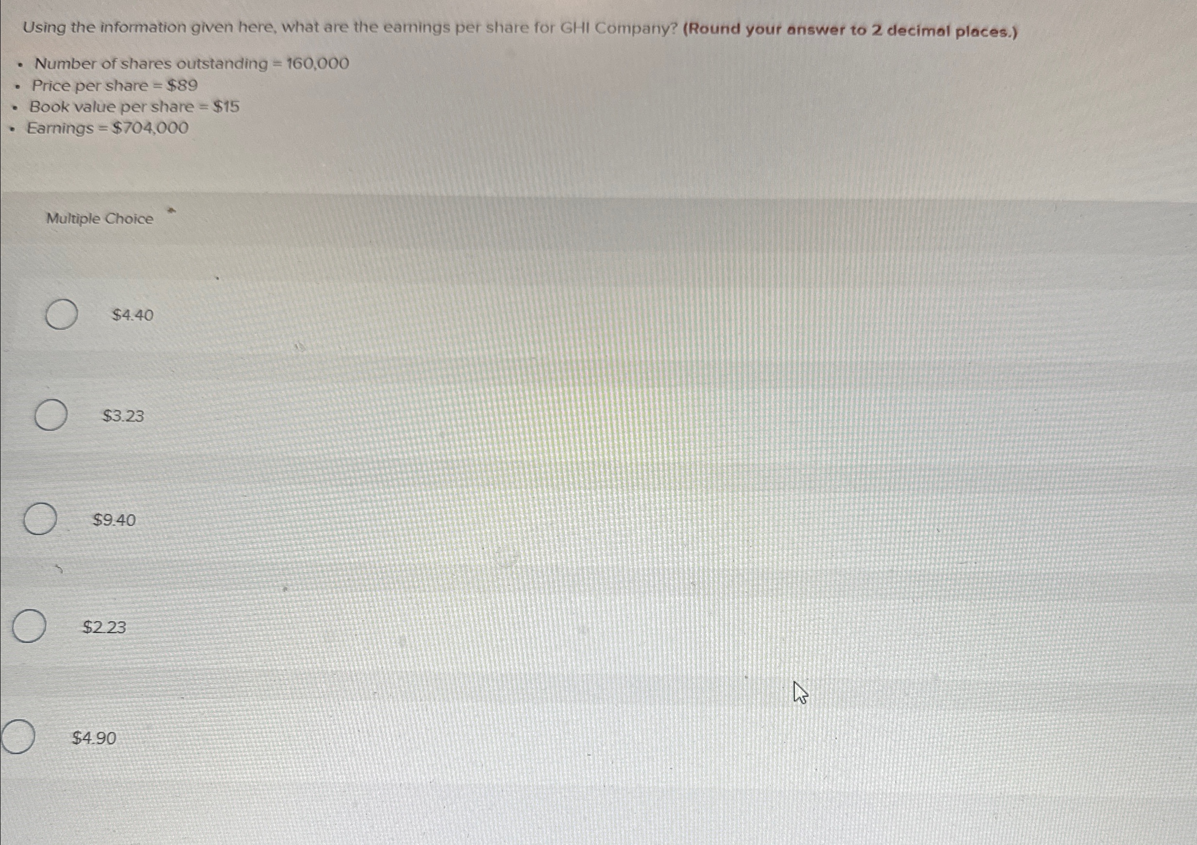  Using the information given here, what are the eamings per share