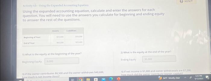 accounting please help me Activity 4b - Using the Expanded Accorunting Equation