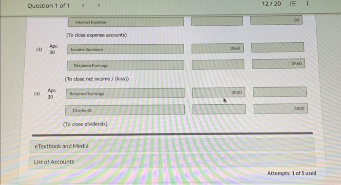 April 30. (Credit account titles are automatically indented when omount is entered.