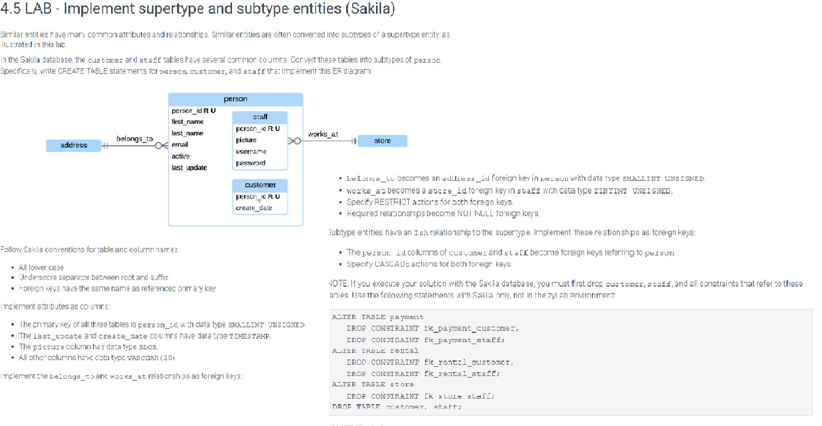 4.5 LAB - Implement supertype and subtype entities (Sakila) Similar entities