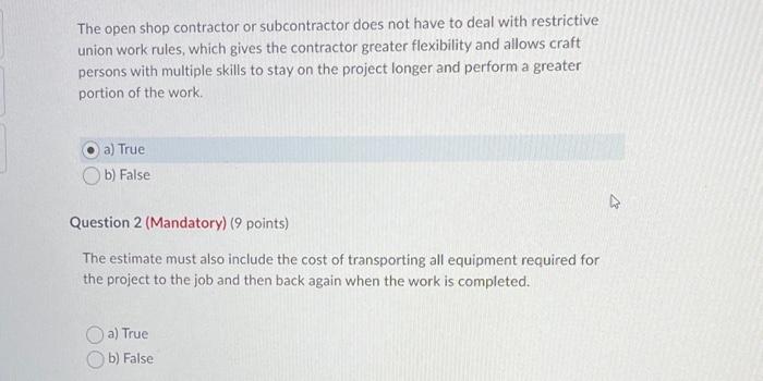 please answer both 1 and 2 The open shop contractor or subcontractor