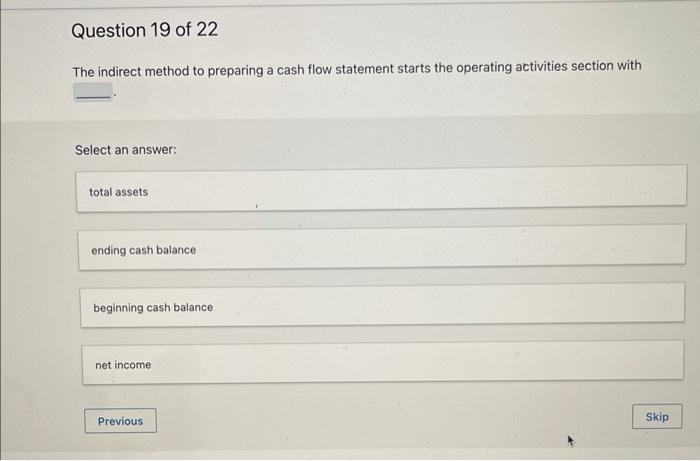  The indirect method to preparing a cash flow statement starts the