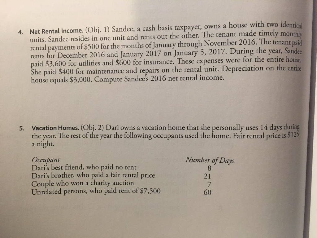 Please do the problem 4 and 5. step by step. Net Rental
