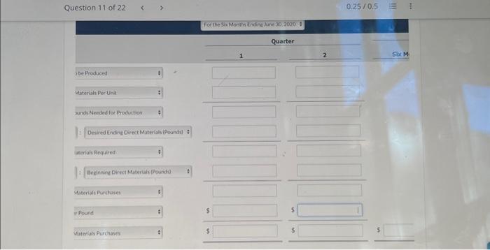 following data for the 6 months ending The ending raw materials and
