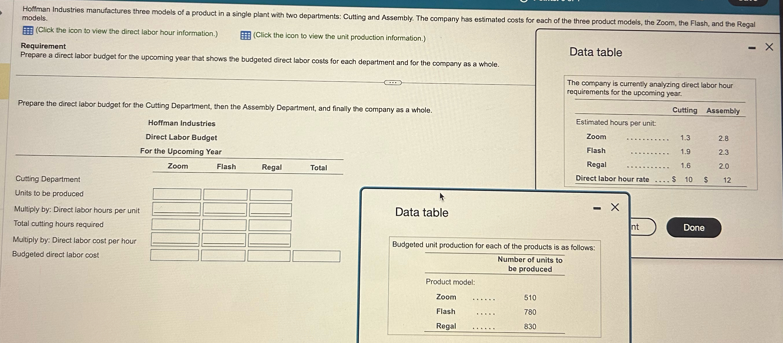  models. (Click the icon to view the direct labor hour information.)