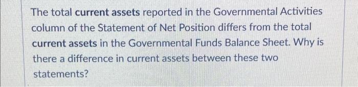  The total current assets reported in the Governmental Activities column of