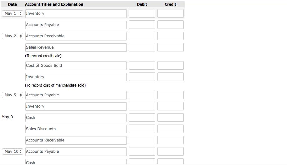 merchandising transactions in the month of May. At the beginning of May,