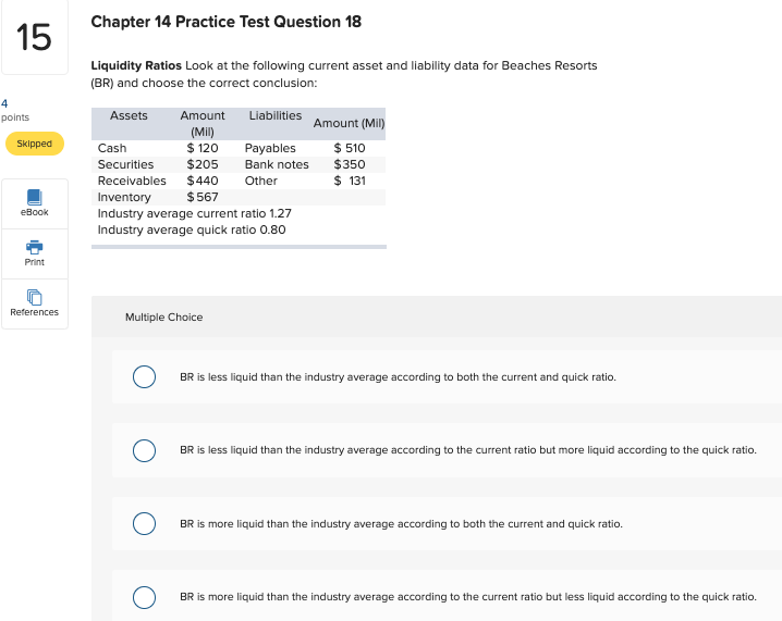 Chapter 14 Practice Test Question 18 15 Liquidity Ratios Look at