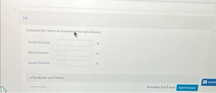 regional divisions of Medina Company. Compute the return on investme t for
