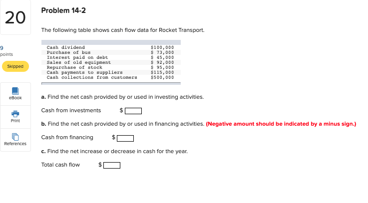  Problem 14-2 The following table shows cash flow data for Rocket