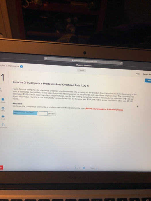  pter 2: Homework 6 Help Save & E Exercise 2-1 Compute