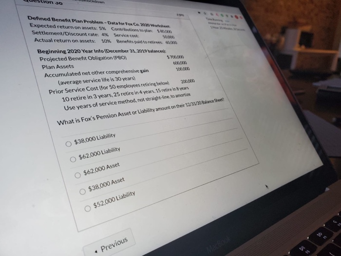  Von 30 Defined Benefit Plan Problem - Data for Toxca.2020 V
