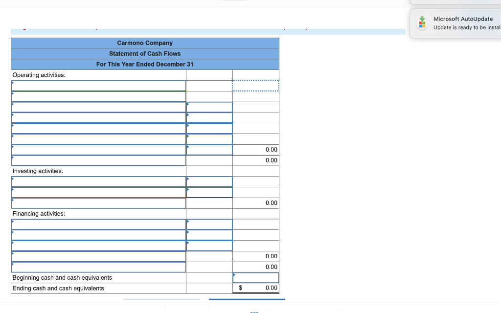 Comparative financial statement data for Carmono Company follow: This Year Last Year