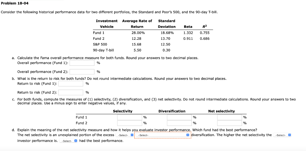  Problem 18-04 Consider the following historical performance data for two different