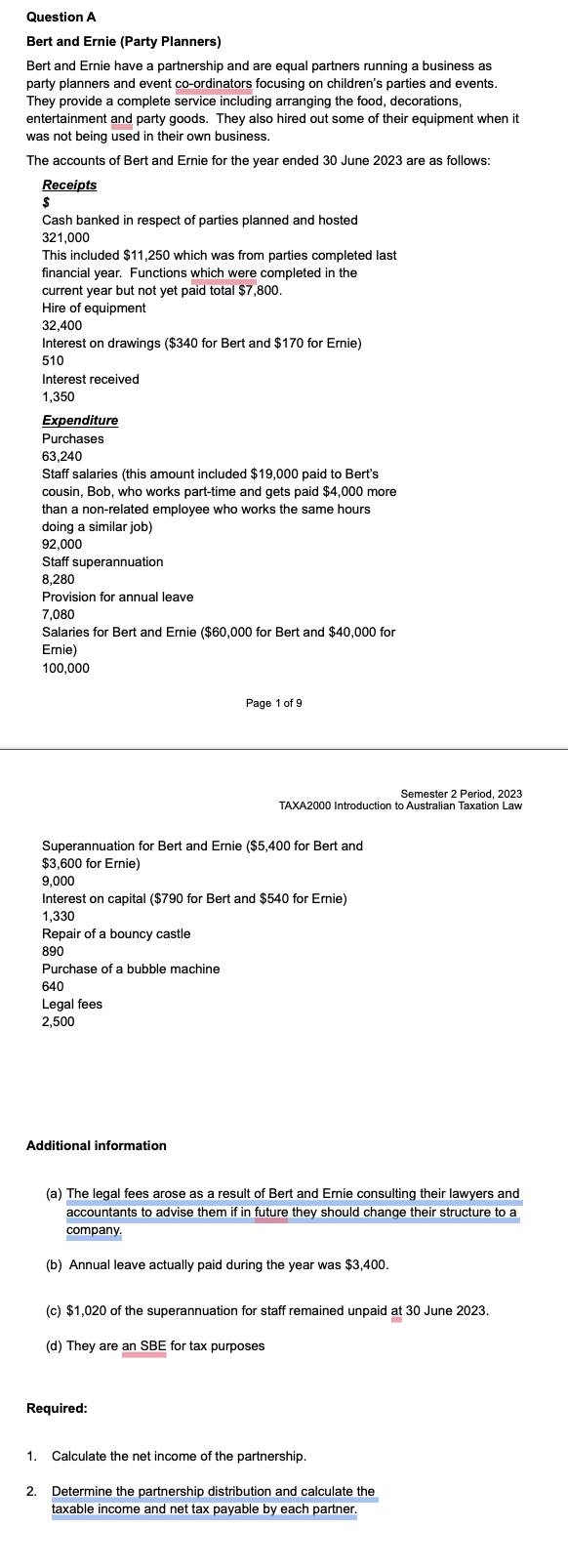  Question A Bert and Ernie (Party Planners) Bert and Ernie have