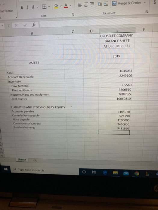 a budgeted balance sheet at 12/31/19 next to it, then answer the