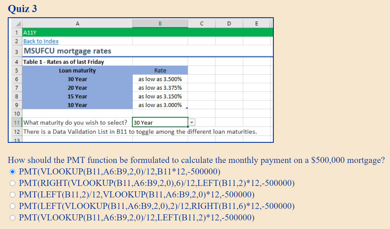  How should the PMT function be formulated to calculate the monthly