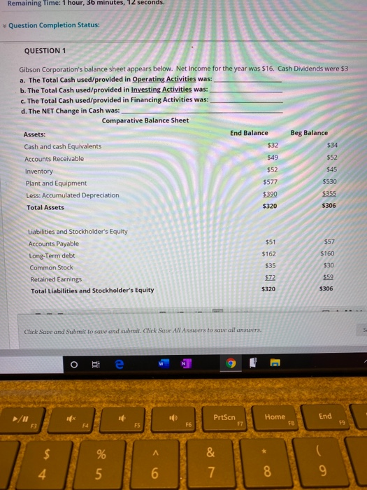  Remaining Time: 1 hour, 36 minutes, 12 seconds. Question Completion Status: