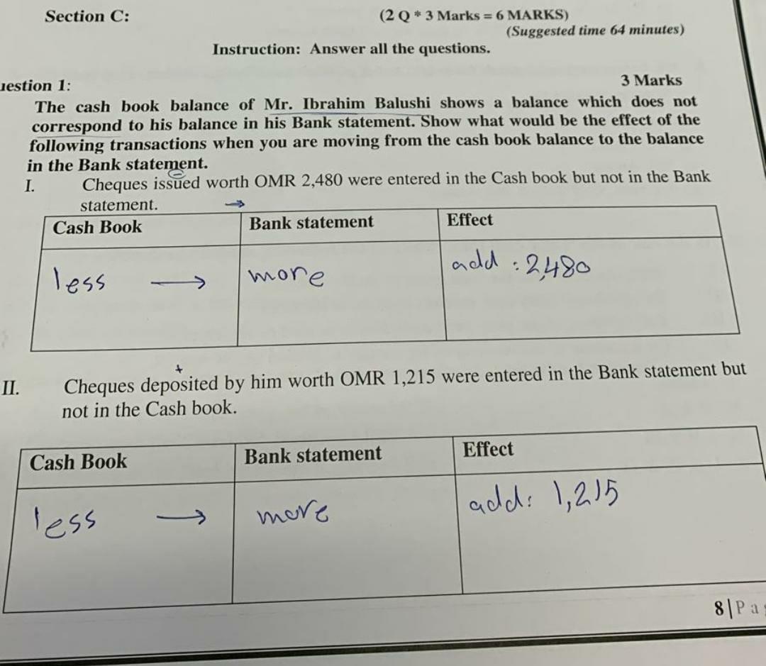  Section C: (2Q* 3 Marks = 6 MARKS) (Suggested time 64