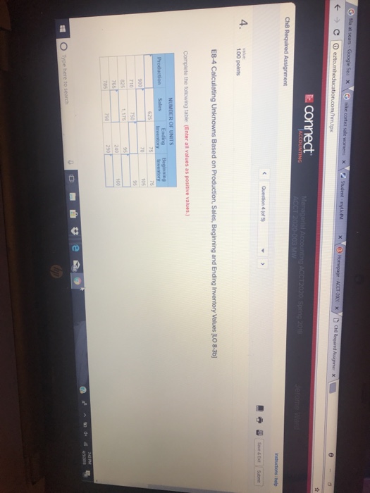  ACCT-2020 x tpx Ch8 4 1.00 polnts E8-4 Calculating Unknowns Based