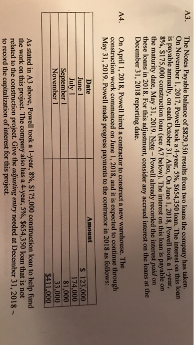  Need help on the entry for A4 A3. The Notes Payable