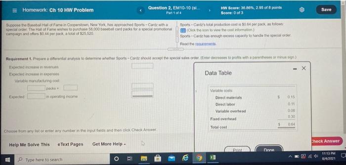 please i need help sloving Homework Ch 10 HW Problem Question 2,