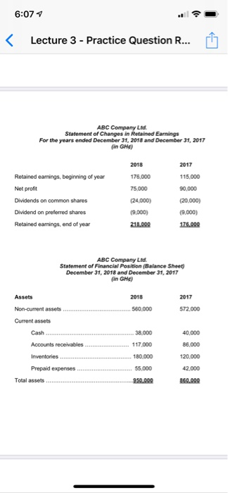- Ratio Analysis The following financial statements are taken from the ABC