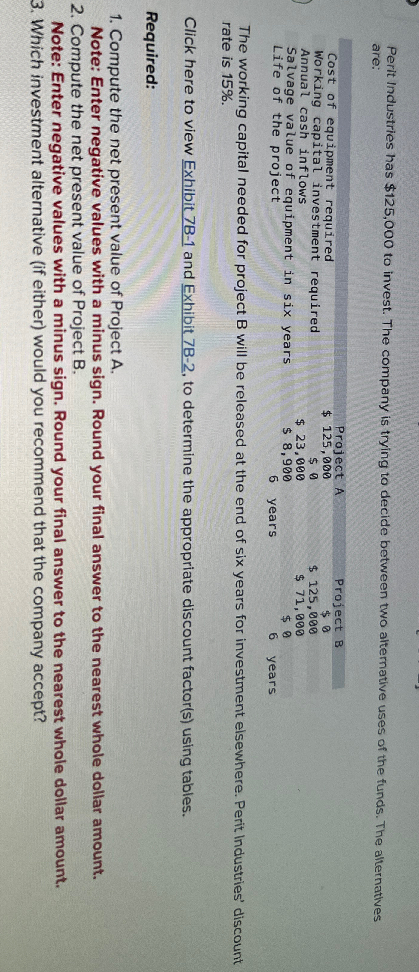  Perit Industries has $125,000 to invest. The company is trying to