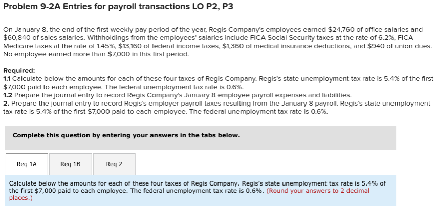 Problem 9-2A Entries for payroll transactions LO P2, P3 General Journal Inputs: