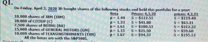 of the following stocks and held this portfolio for a year: Q.